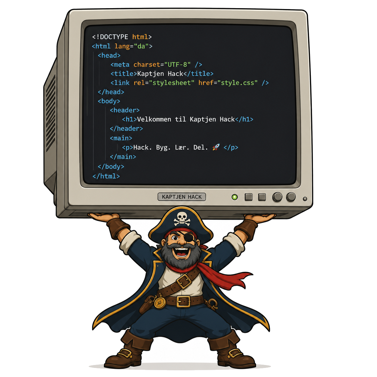 Kaptajn Hack holder en retro CRT-skærm